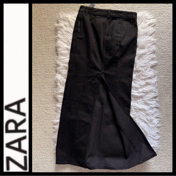 NWOT Zara Black Denim Maxi Skirt with High Slit - Picture 7 of 10